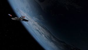 Enterprise NX-01 orbits an Earthlike planet.