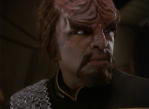 A close-up of Michael Dorn as Worf, arriving on Deep Space Nine for the first time. (I know about Birthright, Part I. Don't at me.)